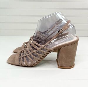 Nwot Vince Camuto Chamta Tan Suede Leather Lattice Block Heels 9